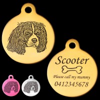 Cavalier King Charles Spaniel Style B Engraved 31mm Large Round Pet Dog ID Tag